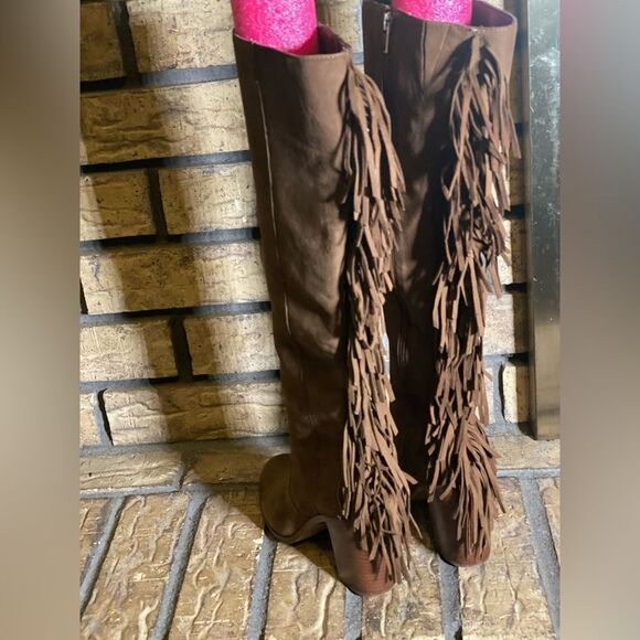Gianni Bini fringe knee high‎ brown boots - Picture 4 of 6